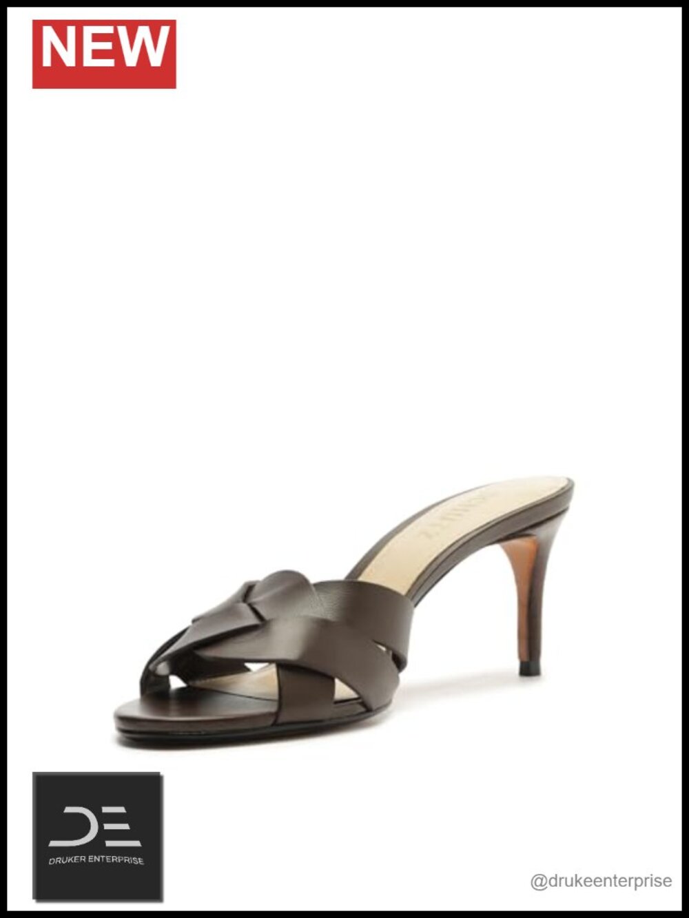 Leather Heeled Mule Sandals Braided Strap Slip-On Women's